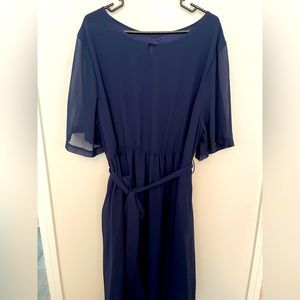 Romwe Women's Plus Size Chiffon Flared Short Sleeve Belted Cocktail Midi Dress